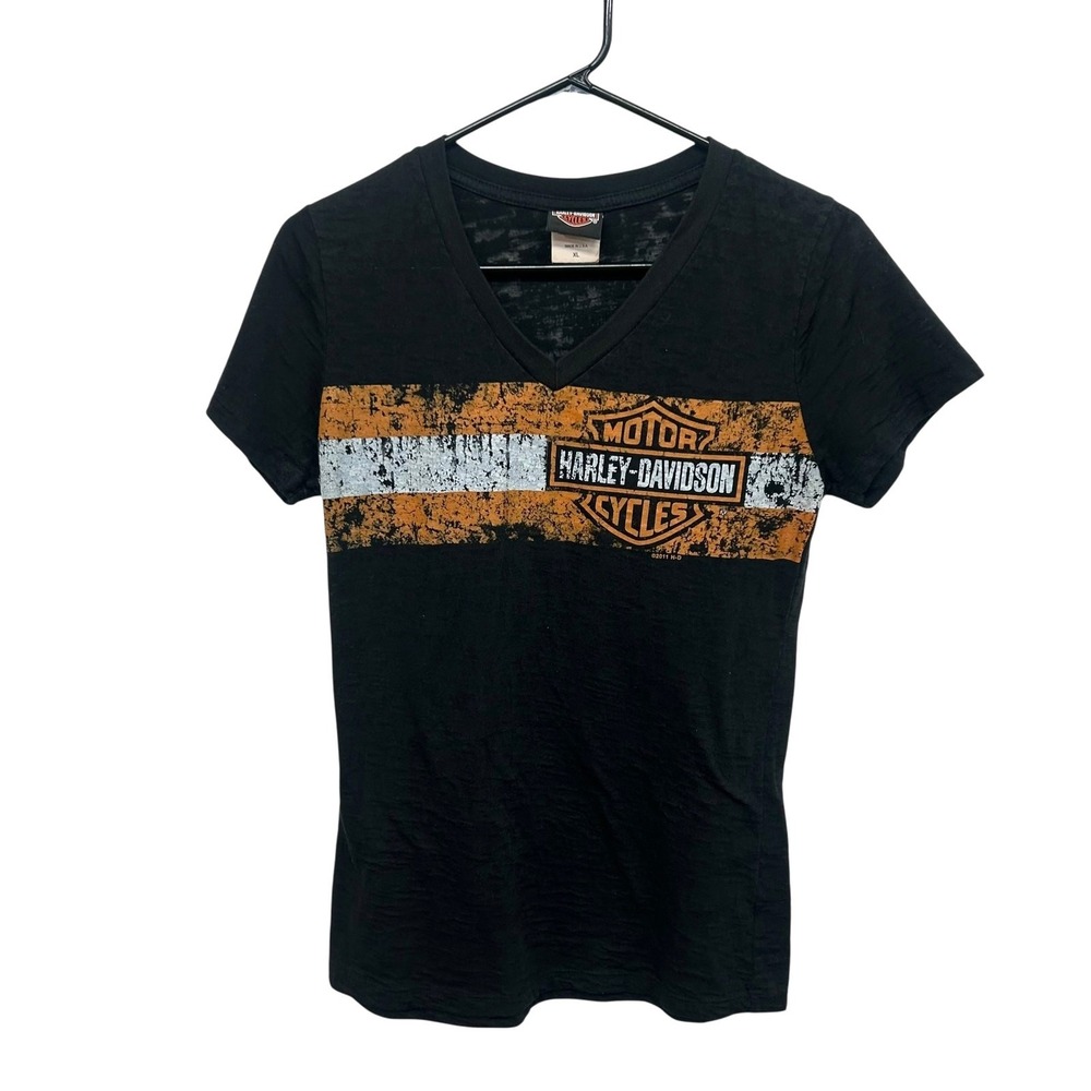 Harley-Davidson Women's XL Burnout‎ Graphic Tee V-Neck Biker Chic Roadhouse